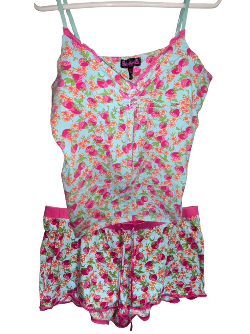 Betseyville blue strawberry pajama tank shorts set XL